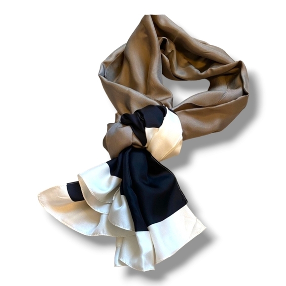 Ann Taylor 100% Silk Toupe, Black & Cream Wrap/Scarf - OS
